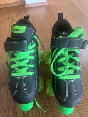 Kids' Black and Neon Green Roller Skates